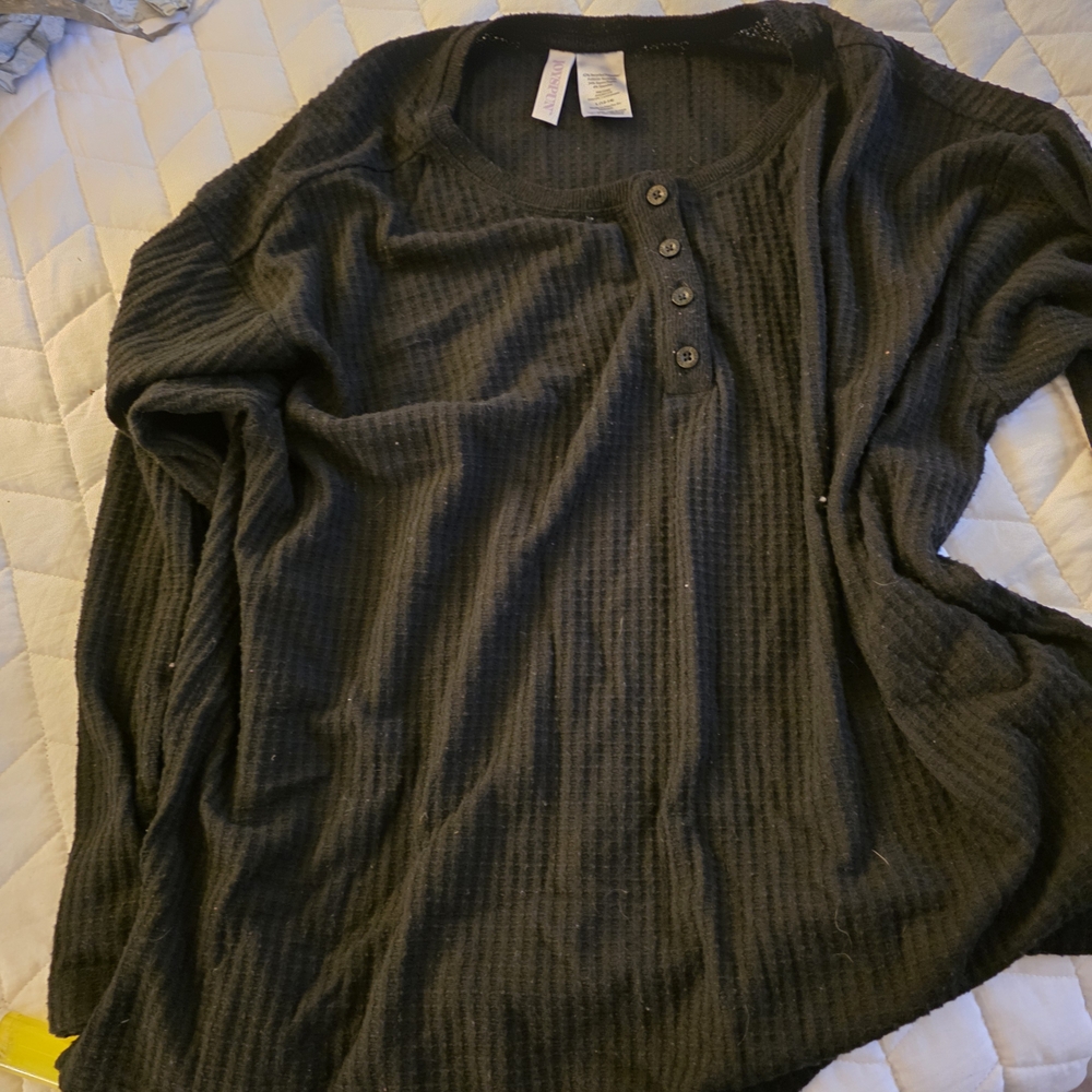 Casual Black Waffle Knit Top